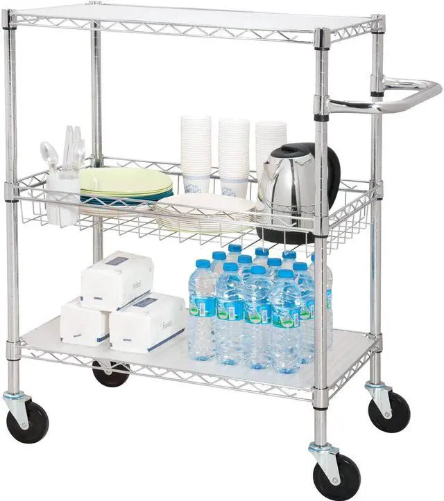 Alt view image 6 of 12 - Lorell 3-Tier Wire Rolling Cart 18"x30"x40" Chrome 84858