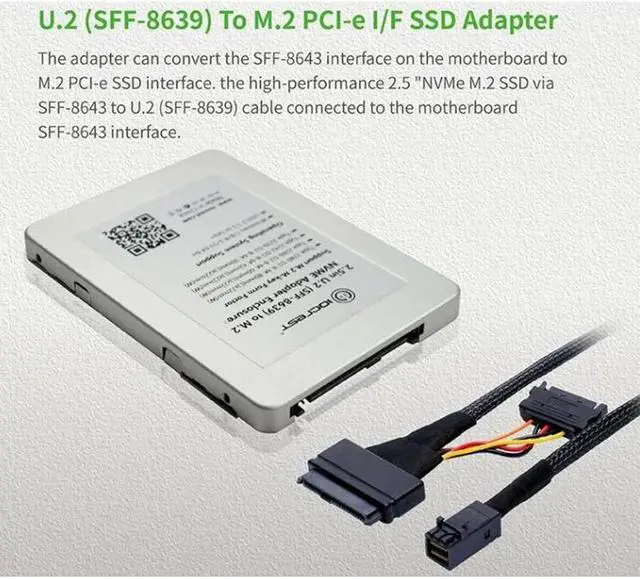 Main image of M.2 Adapter M.2 NVMe SSD to PCI-e U.2 SFF-8639 Adapter PCIe M2 converter with enclosure for desktop