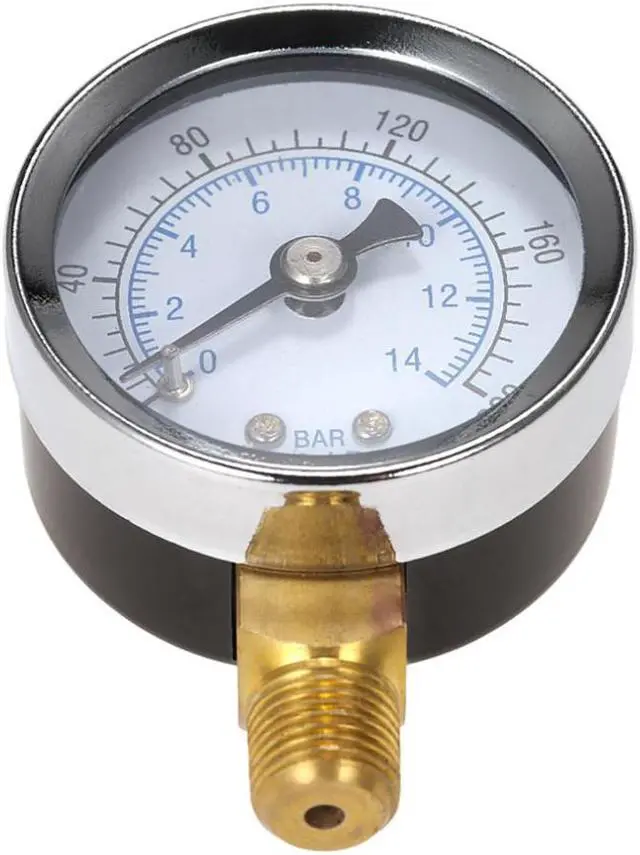 Alt view image 2 of 5 - 0-200psi 0-14bar Mini Pressure Gauge Dial Air Compressor Meter Hydraulics Pressure Tester Double Scale Measurer Side Mount