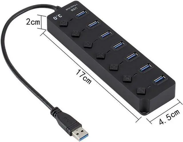 Alt view image 6 of 7 - USB 3.0 HUB Splitter 7 Ports with On/Off Switches High Speed 5Gbps Micro Multiple USB Port Expander for PC Computer