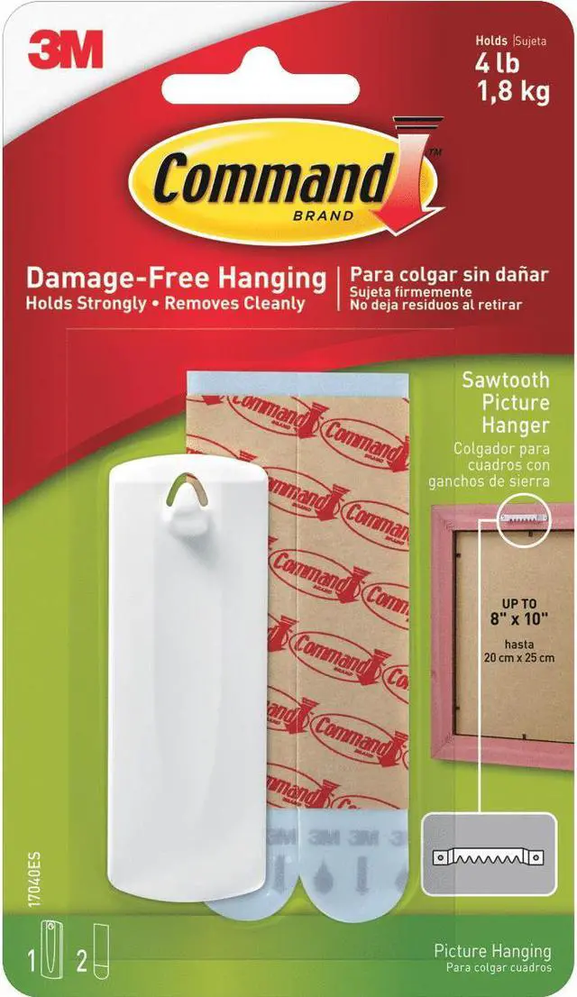 Alt view image 5 of 20 - 3M 17040 Command Sawtooth Picture Hanger 1 hook, 2 strips