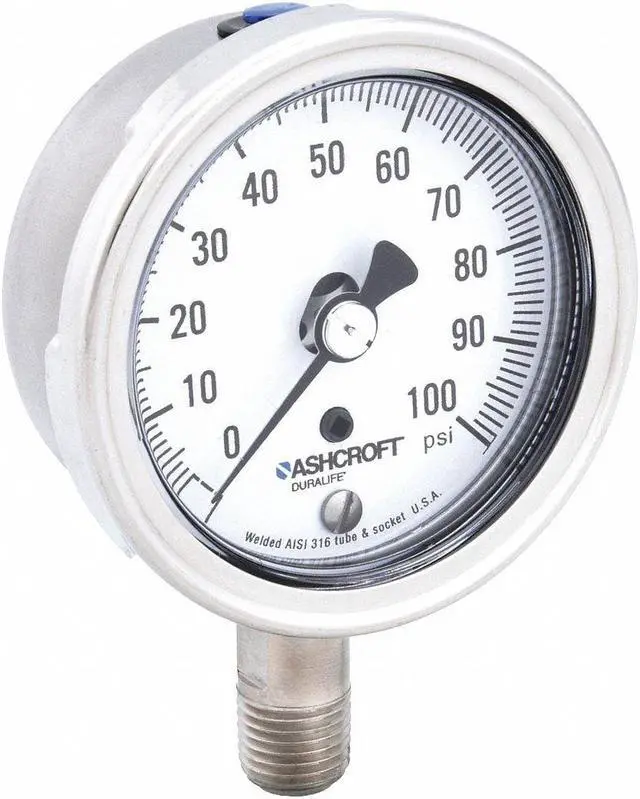 Main image of ASHCROFT 251009SW02L100# Industrial Pressure Gauge, 0 to 100 psi, 2 1/2 in