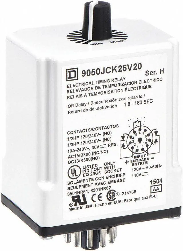 Alt view image 2 of 4 - SCHNEIDER ELECTRIC 9050JCK25V20 Time Delay Rlay,120VAC,10A,DPDT,1.8 sec.