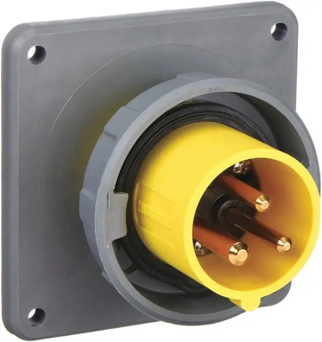 Main image of HUBBELL WIRING DEVICE-KELLEMS HBL320B4W IEC Pin and Sleeve Inlet,20A,125V,Yellow