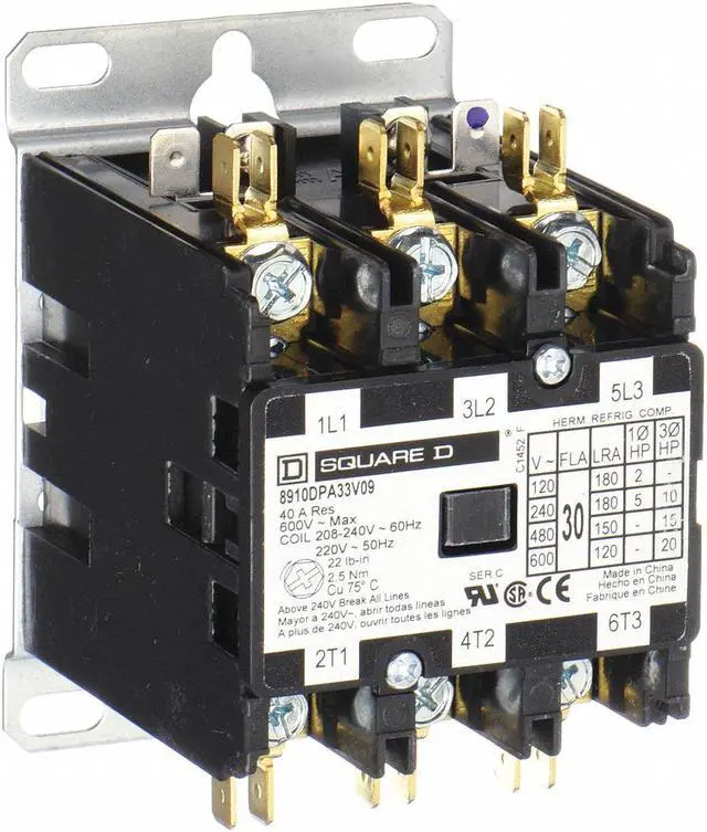 Main image of SQUARE D 8910DPA33V06 480VAC Non-Reversing Definite Purpose Contactor 3P 30A