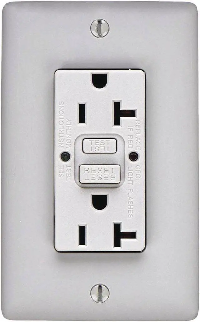 Main image of HUBBELL WIRING DEVICE-KELLEMS GFR20GRY GFCI Receptacle, 20A, 125VAC, 5-20R, Gray