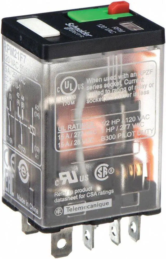 Main image of SCHNEIDER ELECTRIC RPM21F7 General Purpose Relay, 120V AC Coil Volts, Square, 8