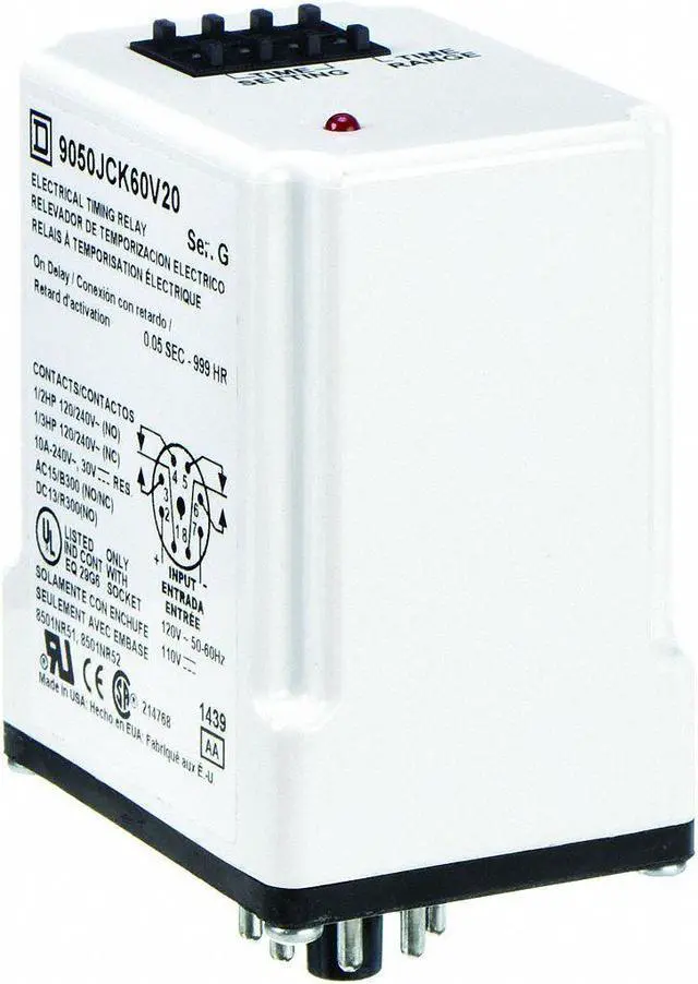 Main image of SCHNEIDER ELECTRIC 9050JCK60V20 Time Dlay Rlay, 120VAC, 10A, DPDT, 0.05 sec.