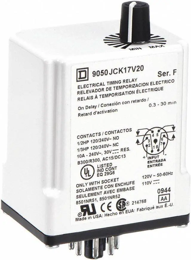Alt view image 3 of 3 - SCHNEIDER ELECTRIC 9050JCK17V20 Time Delay Rlay,120VAC,10A,DPDT,0.3 sec.