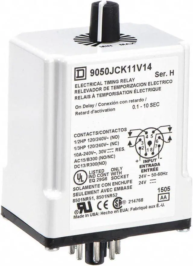 Alt view image 2 of 3 - SCHNEIDER ELECTRIC 9050JCK11V14 Time Delay Relay,24VAC/DC,10A,DPDT