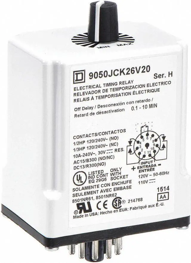 Alt view image 3 of 4 - SQUARE D 9050JCK26V20 Time Delay Rlay,120VAC,10A,DPDT,0.1 sec.