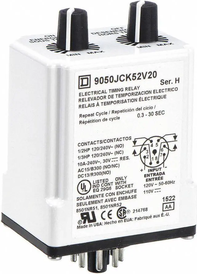 Alt view image 2 of 3 - SCHNEIDER ELECTRIC 9050JCK52V20 Time Delay Rlay,120VAC,10A,DPDT,0.3 sec.
