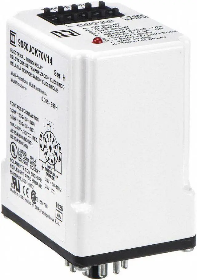 Main image of SCHNEIDER ELECTRIC 9050JCK70V14 Time Delay Relay,24VAC/DC,10A,DPDT