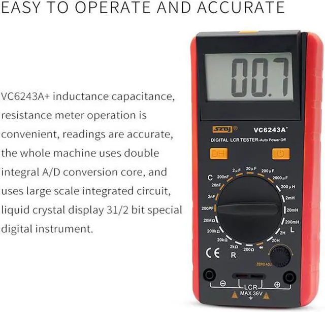 Alt view image 2 of 6 - VC6243A Digital LCD Meter Inductance Capacitance Resistance Tester Multimeter Crocodile Clip Measuring Tool with Bag BM4070