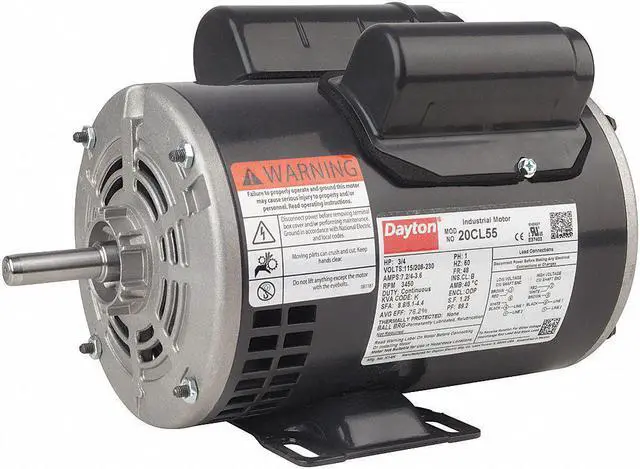 Alt view image 2 of 6 - DAYTON 103807.00 Capacitor-Start/Run General Purpose Motor, 3/4 hp HP,