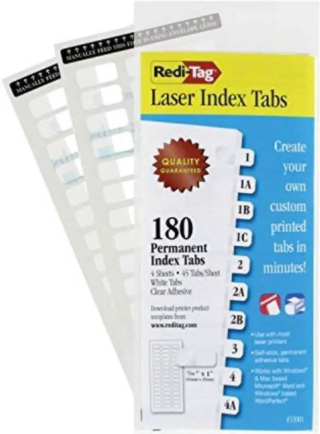 Alt view image 8 of 16 - Redi-Tag Laser Printable Index Tabs 7/16 Inch White 180/Pack 33001