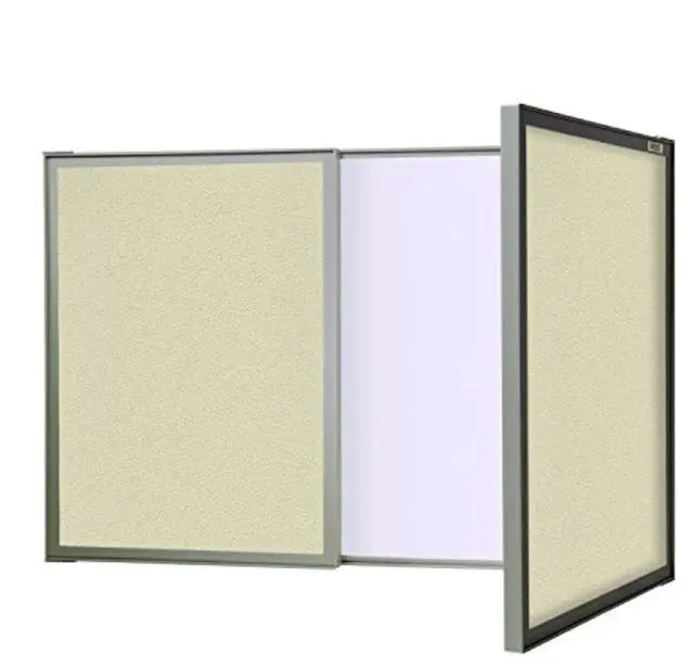 Alt view image 6 of 9 - Ghent 41300 VisuALL PC Whiteboard Cabinet with Fabric Bulletin Board Exterior Doors - 36" x 24" - Beige/White Surface, Satin Aluminum Frame