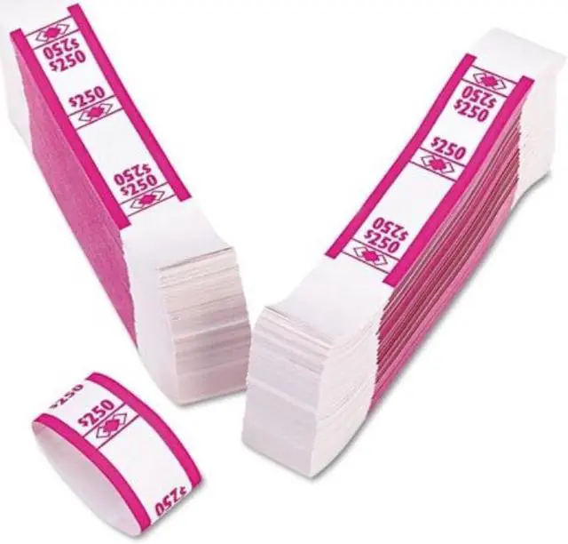 Alt view image 8 of 10 - PM Company 55029 Securit $250.00 Denomination White Kraft Currency Bands with Quick Stick Adhesive, Cerise, 1000 Band