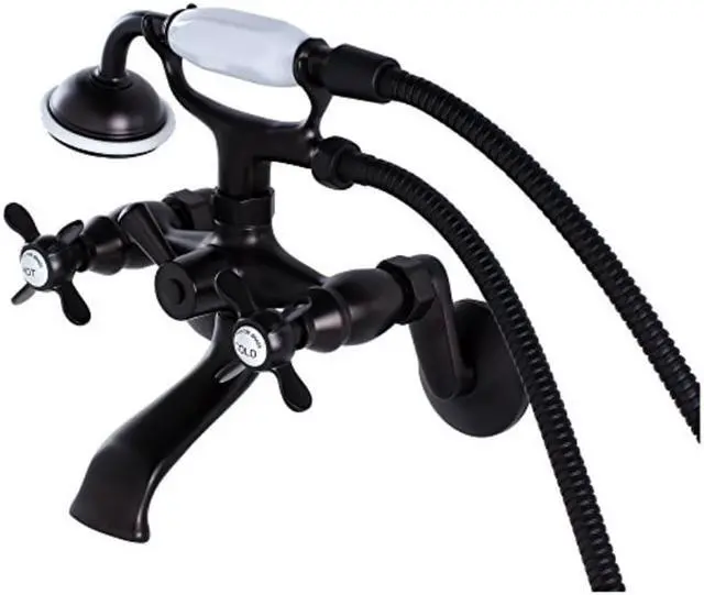 Alt view image 4 of 10 - Kingston Brass KS286ORB Essex 3" - 9" Adjustable Centers Wall Mount Clawfoot Tub Filler with Hand Shower, Oil Rubbed Bronze
