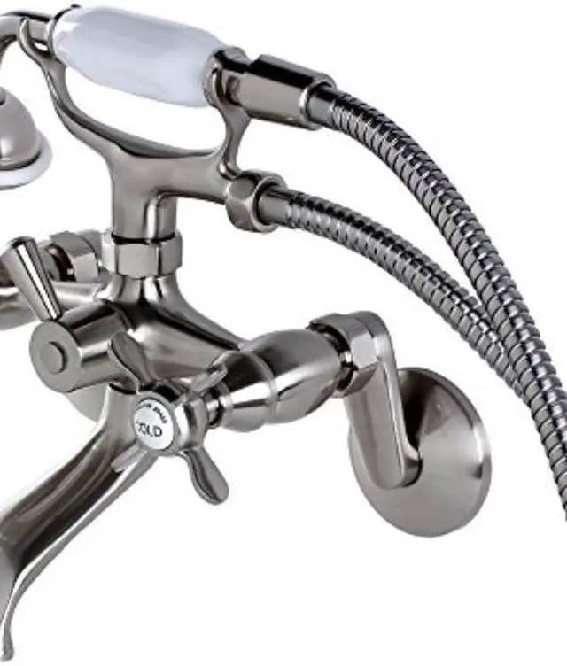 Alt view image 3 of 10 - Kingston Brass KS286SN Essex 3" - 9" Adjustable Centers Wall Mount Clawfoot Tub Filler with Hand Shower, Satin Nickel