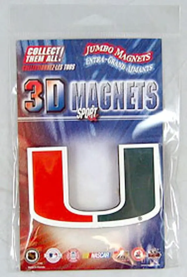 Alt view image 2 of 2 - Sportfx International 2655170336 Miami Hurricanes Jumbo 3D Magnet