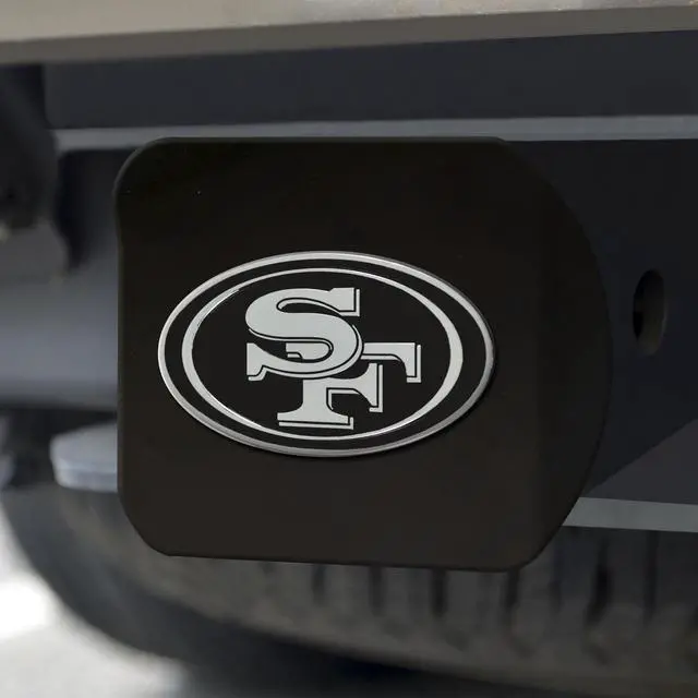 Main image of San Francisco 49ers Hitch Cover Chrome Emblem on Black - Special Order
