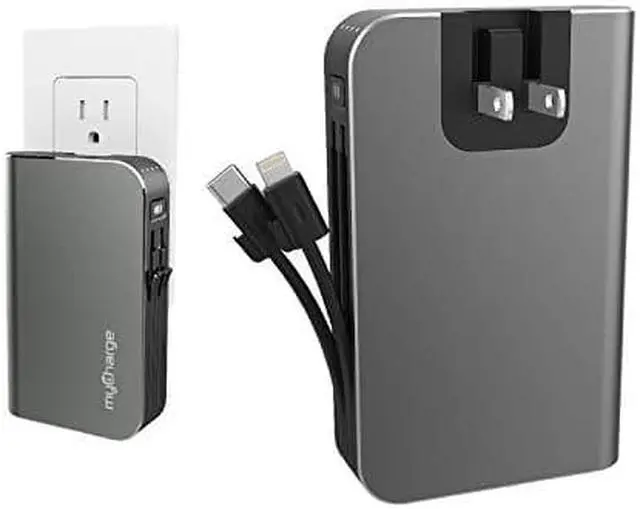 Alt view image 13 of 14 - myCharge Portable Charger with Built in Cables [iPhone Lightning + USB C] 10050 mAh 18W Fast Charge Hub Turbo Power Bank External Battery Pack | AC Wall Charger Plug, Dual Cords, USB-A Output