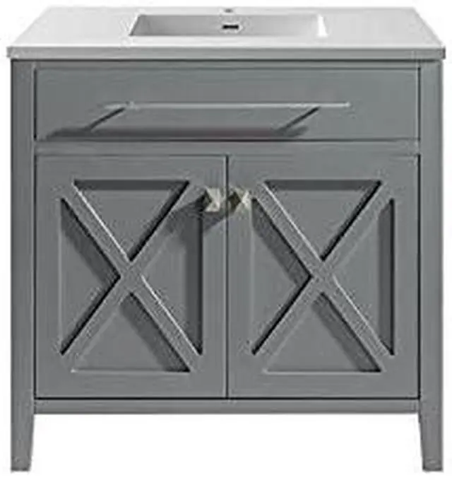 Alt view image 5 of 5 - Wimbledon - 36 - Grey Cabinet + Matte White VIVA Stone Solid Surface Countertop
