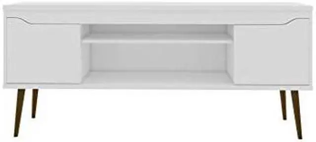 Alt view image 14 of 14 - Bradley 62.99 TV Stand White  with 2 Media Shelves and 2 Storage Shelves in White  with Solid Wood Legs