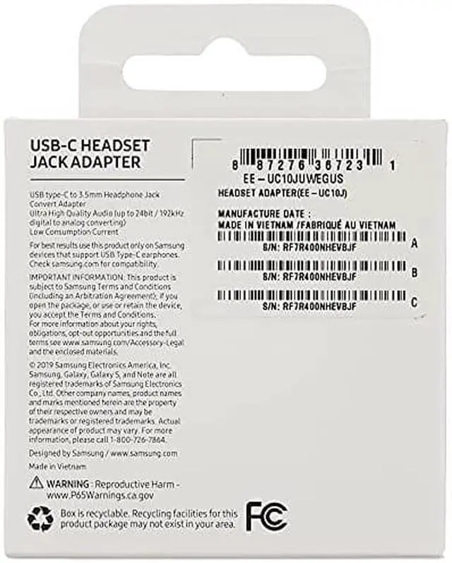 Alt view image 13 of 13 - Samsung USB Type C-to-3.5mm Headphone Jack Adapter - White