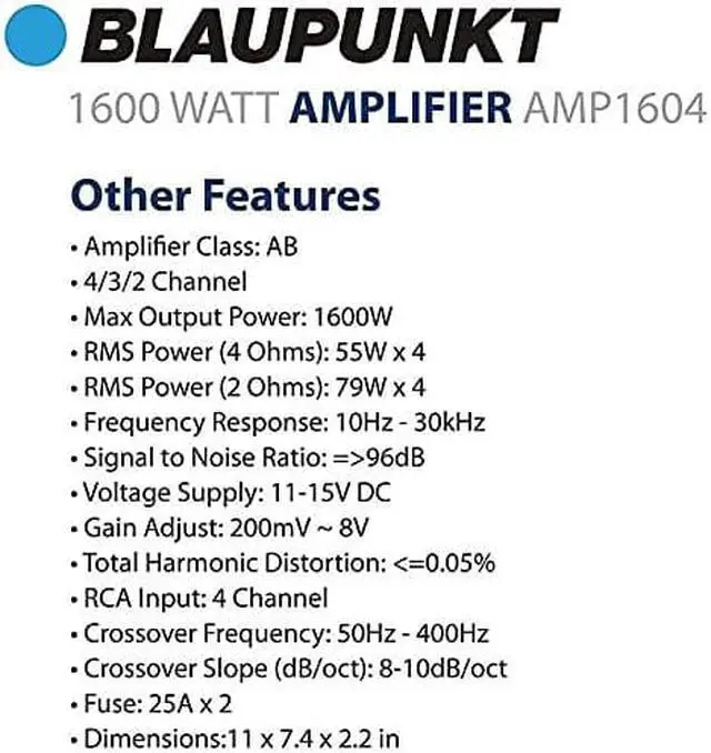 Alt view image 7 of 8 - BLAUPUNKT AMP1604 CAR AUDIO 4 CHANNEL AMP AMPLIFIER 1500W MAX PEAK POWER