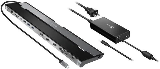 Main image of USB-C Docking Station for up to 3 Displays with 100W PD Charger | HDMI, DisplayPort, VGA, 100W PD Charging, 1Gbps Ethernet | for MacBook Pro/Air, XPS, and More (JCD543P)