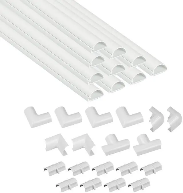 Main image of 157in Cord Cover Kit, Self-Adhesive Wire Hiders, Paintable Cable Raceway to Hide Wires on Wall, Electrical Cable Management - 10x 15.7 Lengths & 19 Accessories - 1.18" (W) x 0.59" (H) - White