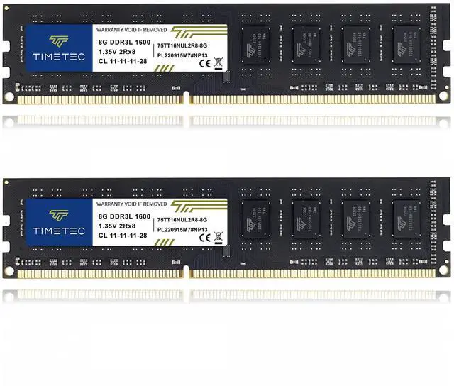 Main image of Timetec 16GB KIT(2x8GB) DDR3L / DDR3 1600MHz (DDR3L-1600) PC3L-12800 / PC3-12800 Non-ECC Unbuffered 1.35V/1.5V CL11 2Rx8 Dual Rank 240 Pin UDIMM Desktop PC Computer Memory RAM(SDRAM) Module Upgrade