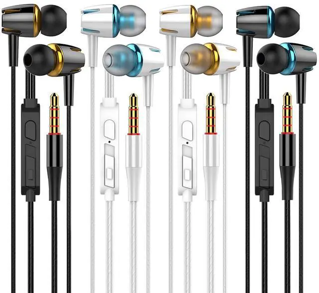 Main image of 4 Packs Wired Earbuds with Microphone & Volume Control, in-Ear Earphones for School, Noise Islating, for 3.5mm Jack iPhone iPad iPod Samsung Google Devices (Black White)