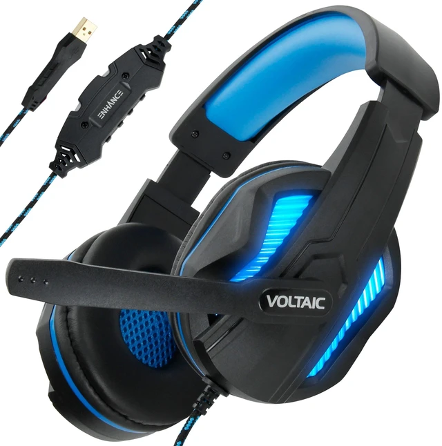 Main image of PC Gaming Headset for PS4 & Computer with 7.1 Surround Sound - Voltaic PRO Esports Computer Headphones with Microphone, LED Light, in-Line Controls - Great for PUBG, Fortnite & More