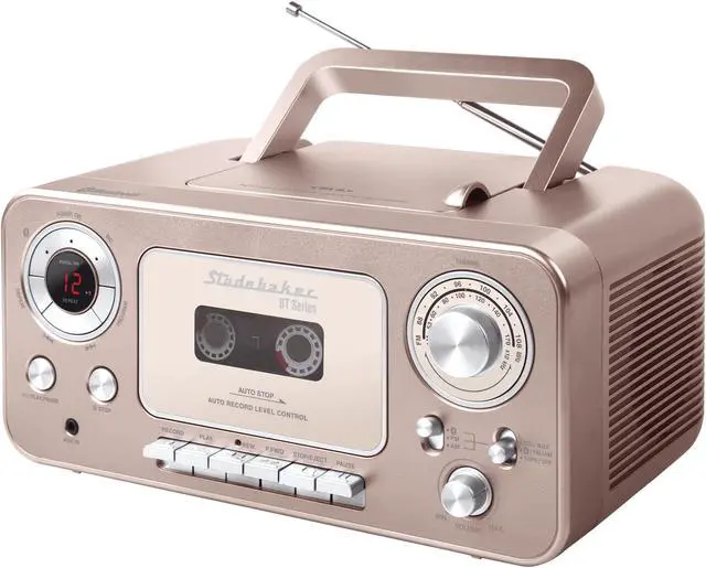 Main image of Portable Stereo CD Player with Bluetooth, AM/FM Stereo Radio and Cassette Player/Recorder (Rose & Gold)