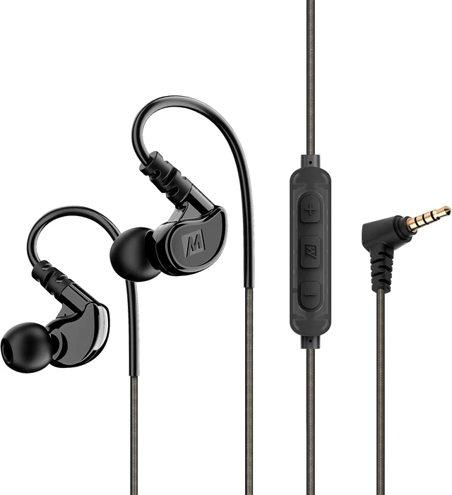 Main image of M6 Sport Wired Earbuds, in Ear Headphones, 3-Button Remote, Sweatproof Earphones for Running/Gym/Workouts with Memory Wire Earhooks, Headset Microphone, 3.5mm Jack Plug (Black)