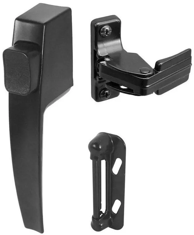 Main image of K 5007 Screen and Storm Door Push Button Latch Set With Night Lock, Fits Doors 5/8 1-1/4 In. Thick, Black Finish (Single Pack)
