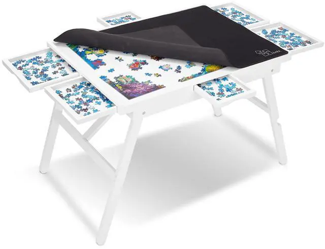 Main image of Jumbl 1500-Piece Puzzle Table w/ Cover | 27 x 35 Jigsaw Puzzle Board w/Legs 6 Removable Storage & Sorting Drawers | Smooth Plateau Fiberboard Work Surface & Reinforced Hardwood | for Games & Puzzles