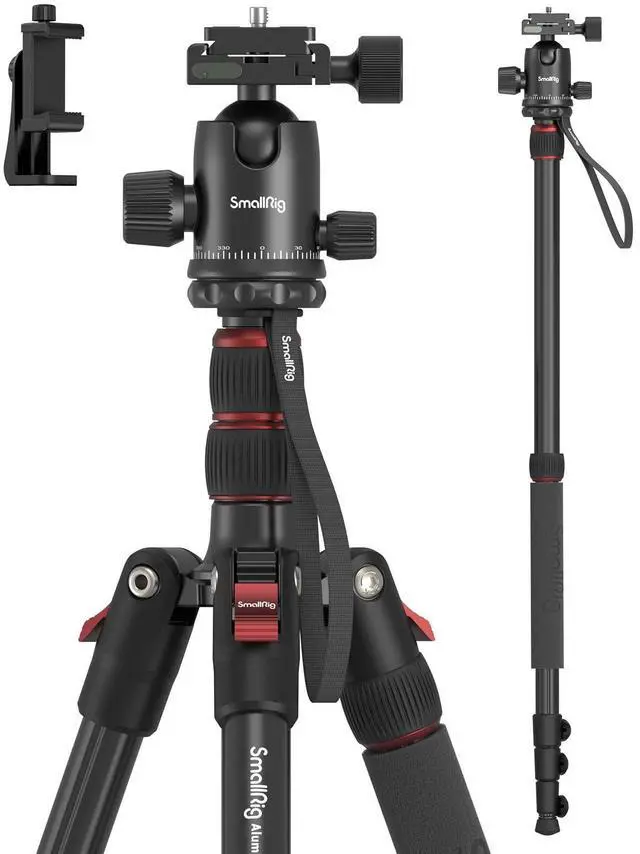 Main image of Camera Tripod, 71" Foldable Aluminum Tripod/Monopod, 360°Ball Head Detachable, Payload 33lb, Adjustable Height from 16" to 71" for Camera, Phone