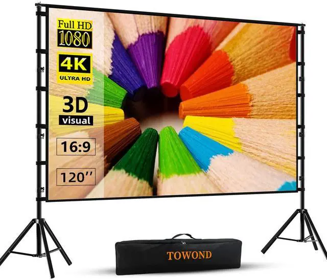 Main image of Projector Screen and Stand, 120 inch Outdoor Projection Screen, Portable 16:9 4K HD Rear Front Movie Screen with Carry Bag Wrinkle-Free Design for Home Theater Backyard Cinema