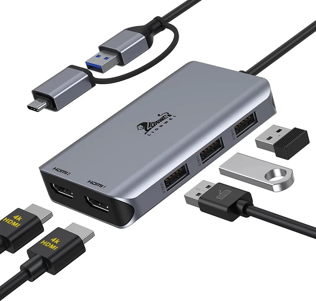 Main image of USB 3.0 to Dual HDMI Docking Station for MacBook (Driver Needed) USB C/ USB A to 2 Monitor HDMI, Compatible with MacBook Pro/Air and Windows Laptop Extend Mode (Driver installation required)