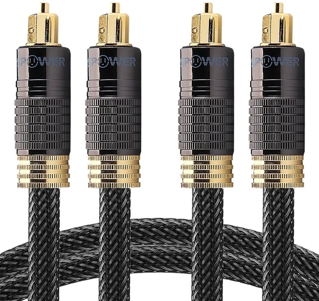 Main image of 24K Gold Plated Toslink Digital Optical Audio Cable, 10 FT(2 Pack) Digital S/PDIF optical Toslink cable with 24K gold-plated connectors, braided nylon jacket & zero RFI/EMI interference