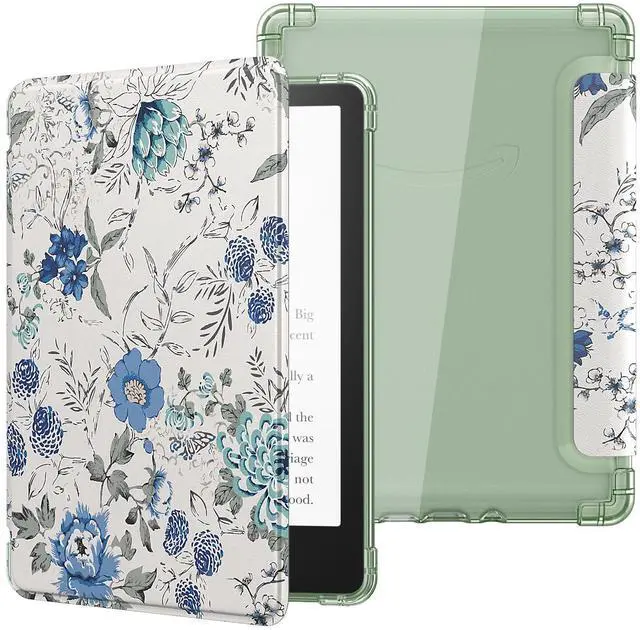 Main image of Case for 6" Kindle Basic 11th Generation (2024/2022),White Blue Floral | Ultra Clear Soft Flexible Transparent TPU Back Cover with Auto Wake/Sleep for Kindle 11th Generation 2024