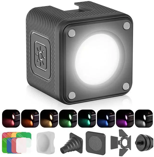 Main image of LED Video Light Waterproof IP68 Camera Lighting Kit Mini Cube with 8 Color Gel Filters, Dimmable Portable Fill Photography Light 5500K CRI95+ for DSLR Camera Sony Canon Nikon Action Camera