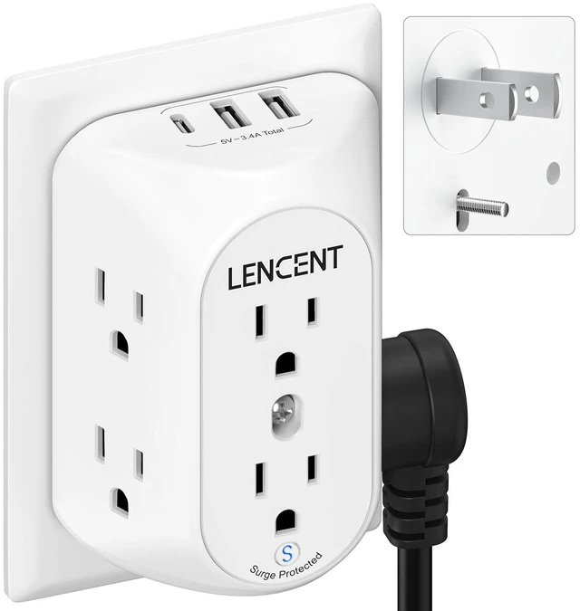 Main image of 2 to 3 Prong Outlet Adapter, 3 to 2 Prong Grounding Adapter | with Surge Protector, Multi Outlet Wall Plug with 6 Outlets 3 USB (1 USB-C), Polarized Plug for Non Grounded Older House
