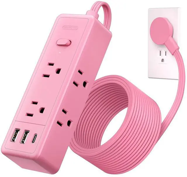 Main image of Pink Extension Cord 10 ft, 1080 Joules Surge Protector Power Strip with 6 Widely Outlets 3 USB (1 USB C), Flat Plug Extension Cord Power Strip Long Cord for Home Office Dorm Room Essentials