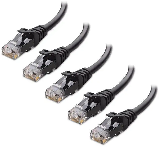 Main image of Cable Matters 10Gbps 5-Pack Snagless Short Cat 6 Ethernet Cable - 1ft, Cat 6 Cable, Cat6 Cord, Ethernet Cord, Black
