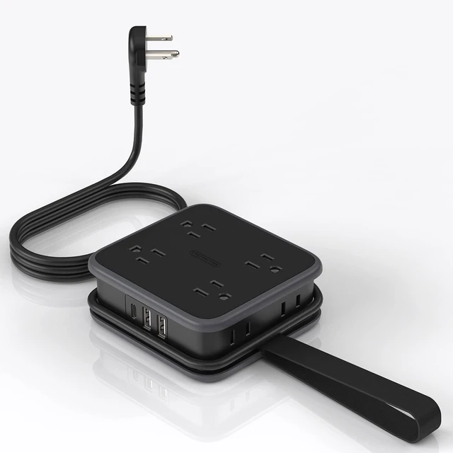 Main image of Flat Plug Power Strip - 5 ft Extension Cord with Multiple Outlets, 8 Widely Outlets with 3 USB (1 USB C), 3 Side Outlet Extender, Overload Protection, Wall Mount for Home Office Dorm Room
